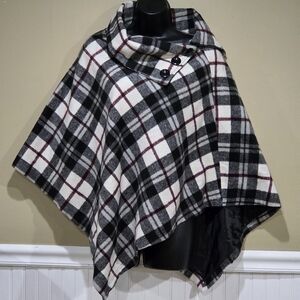 Last Kiss Women's Poncho Wrap Cape Pullover Tan Plaid Fully Lined  Size L
